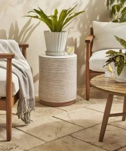 Hearth & Hand With Magnolia Scallop-Fluted Stoneware Indoor/Outdoor Planter Pot with Saucer Cream - Hearth & Hand™ with Magnolia