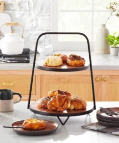 Hearth & Hand With Magnolia 2-Tier Wood & Metal Serving Stand Brown/Black - Hearth & Hand™ with Magnolia