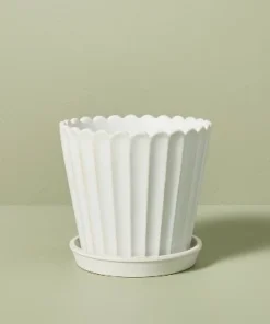 Hearth & Hand With Magnolia Scallop-Fluted Stoneware Indoor/Outdoor Planter Pot with Saucer Cream - Hearth & Hand™ with Magnolia -Hearth Shop GUEST 1ba7211a c17e 49ea 8ac2 4e144219c482