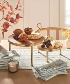 Hearth & Hand With Magnolia Tiered Wood & Metal Nested Round Serving Stand Brass/Brown - Hearth & Hand™ with Magnolia