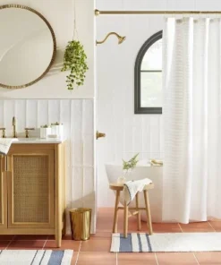 Hearth & Hand With Magnolia Textured Horizontal Stripe Matelassé Shower Curtain Cream - Hearth & Hand™ with Magnolia