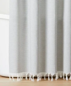 Hearth & Hand With Magnolia Ticking Stripe Woven Shower Curtain Gray/Cream - Hearth & Hand™ with Magnolia