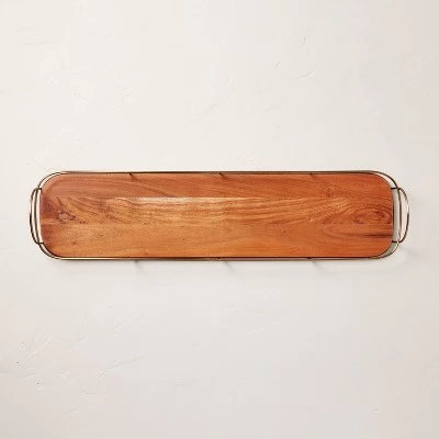 Hearth & Hand With Magnolia 32" Wooden Decorative Tray with Metal Trim Brown/Brass - Hearth & Hand™ with Magnolia 4 Hearth & Hand With Magnolia 32" Wooden Decorative Tray with Metal Trim Brown/Brass - Hearth & Hand™ with Magnolia - Image 2