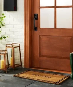 Hearth & Hand With Magnolia 18"x30" Border Stripe Welcome Coir Doormat Tan/Black - Hearth & Hand™ with Magnolia