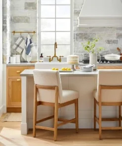 Hearth & Hand W/Magnolia Furniture Upholstered Natural Wood Slipper Counter Stool - Hearth & Hand™ with Magnolia Gray/cream