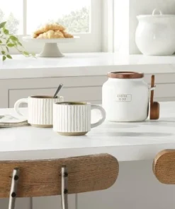 Hearth & Hand With Magnolia 12oz Stoneware Coffee Canister with Wood Lid & Scoop Cream/Brown - Hearth & Hand™ with Magnolia