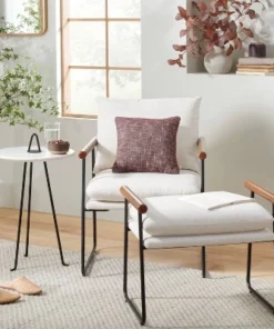 Hearth & Hand W/Magnolia Furniture Cushioned Metal & Wood Ottoman - Cream/Black - Hearth & Hand™ with Magnolia