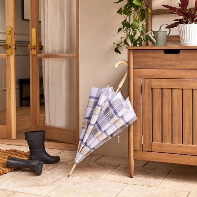 Hearth & Hand With Magnolia Plaid Print Stick Umbrella Blue/Tan/Cream - Hearth & Hand™ with Magnolia 3 Hearth & Hand With Magnolia Plaid Print Stick Umbrella Blue/Tan/Cream - Hearth & Hand™ with Magnolia