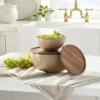 Hearth & Hand With Magnolia Ribbed Stoneware Serving Bowls with Wood Lids Blush/Brown (Set of 2) - Hearth & Hand™ with Magnolia
