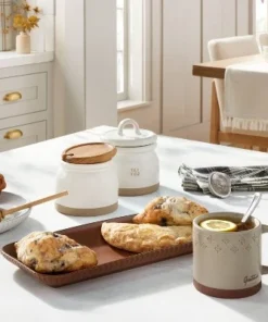 Hearth & Hand With Magnolia 16oz Stoneware Honey Pot with Wood Dipper and Lid Cream/Clay - Hearth & Hand™ with Magnolia