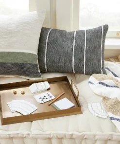 Hearth & Hand With Magnolia 14"x20" Stripe Pattern Throw Pillow Dark Gray/White/Beige - Hearth & Hand™ with Magnolia