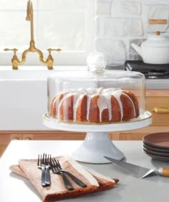 Hearth & Hand With Magnolia 11" Stoneware Reactive Glaze Cake Stand with Glass Cloche Cream - Hearth & Hand™ with Magnolia
