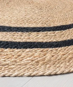 Hearth & Hand With Magnolia Round 5' Double Stripe Braided Jute Area Rug Charcoal/Tan - Hearth & Hand™ with Magnolia