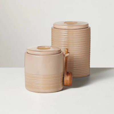 Hearth & Hand With Magnolia 16oz Ribbed Stoneware Coffee Canister with Wood Scoop Blush - Hearth & Hand™ with Magnolia 4 Hearth & Hand With Magnolia 16oz Ribbed Stoneware Coffee Canister with Wood Scoop Blush - Hearth & Hand™ with Magnolia - Image 2