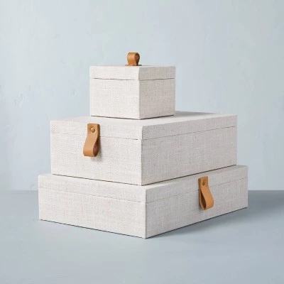 Hearth & Hand With Magnolia Fabric Storage Box with Faux Leather Accent Cream - Hearth & Hand™ with Magnolia 4 Hearth & Hand With Magnolia Fabric Storage Box with Faux Leather Accent Cream - Hearth & Hand™ with Magnolia - Image 2