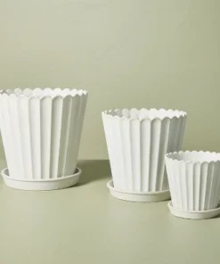 Hearth & Hand With Magnolia Scallop-Fluted Stoneware Indoor/Outdoor Planter Pot with Saucer Cream - Hearth & Hand™ with Magnolia -Hearth Shop GUEST bc2e95db f997 48f9 8a56 37483b1fb560