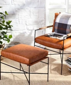 Hearth & Hand W/Magnolia Furniture Faux Leather & Metal Ottoman - Black/Brown - Hearth & Hand™ with Magnolia