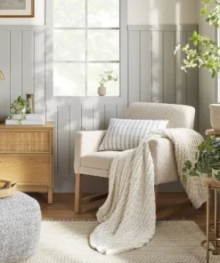 Hearth & Hand With Magnolia 14"x20" Textured Rail Stripe Lumbar Throw Pillow Cream/Light Gray - Hearth & Hand™ with Magnolia