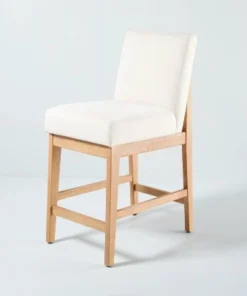 Hearth & Hand W/Magnolia Furniture Upholstered Natural Wood Slipper Counter Stool - Hearth & Hand™ with Magnolia Gray/cream -Hearth Shop GUEST d91b656d bbc5 4204 8168 06593d5061c8