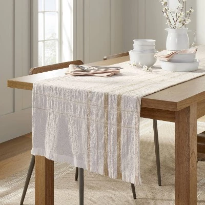 Hearth & Hand With Magnolia 20"x90" Offset Plaid Woven Table Runner Light Tan/Blush - Hearth & Hand™ with Magnolia 3 Hearth & Hand With Magnolia 20"x90" Offset Plaid Woven Table Runner Light Tan/Blush - Hearth & Hand™ with Magnolia