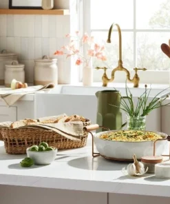 Hearth & Hand With Magnolia 3qt Oven-to-Table Fluted Stoneware Round Baking Dish with Cradle Carrier Cream - Hearth & Hand™ with Magnolia