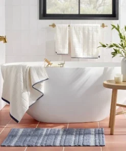 Hearth & Hand With Magnolia Grid Weave Terry Bath Towel Cream/Blue - Hearth & Hand™ with Magnolia