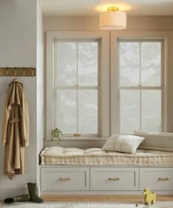 Hearth & Hand With Magnolia Fabric Shade Semi-Flush Mount Ceiling Light Brass/Oatmeal - Hearth & Hand™ with Magnolia