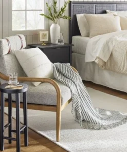 Hearth & Hand With Magnolia 18"x18" Hem Stitch Stripe Square Throw Pillow Cream - Hearth & Hand™ with Magnolia